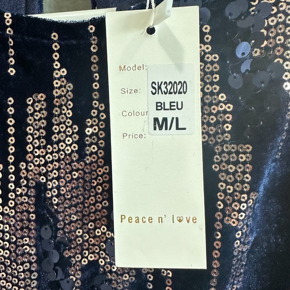 Navy Blue & Gold Velvet Sequin Open Back Long Sleeve Romper - Picture 6 of 9